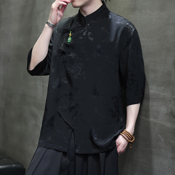 Buddha Stones Camisas de manga hasta el codo para hombre, estilo Spring Tang, elegantes, con cuello mandarín y botones de rana. - image 13