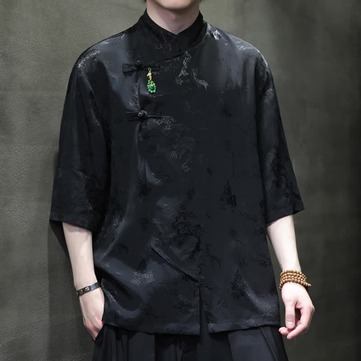 Buddha Stones Camisas de manga hasta el codo para hombre, estilo Spring Tang, elegantes, con cuello mandarín y botones de rana. - image 10