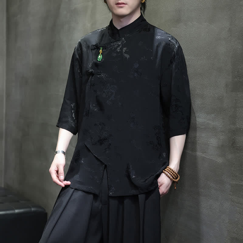 Buddha Stones Camisas de manga hasta el codo para hombre, estilo Spring Tang, elegantes, con cuello mandarín y botones de rana. - image 16