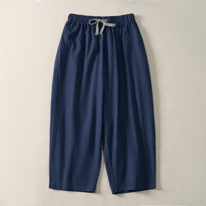 Buddha Stones Pantalones cortos casuales de verano con cordón ajustable, color liso, estilo harem para hombre, con bolsillos. - Azul medianoche - US/UK/AU54, EU64 (9XL) - image 0