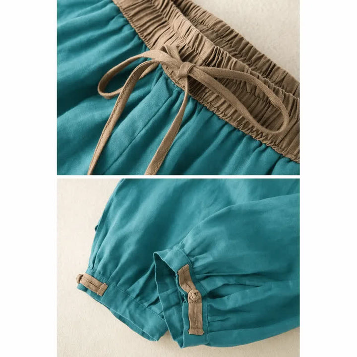 Pantalones harén de algodón liso con cordón y bolsillos para mujer con Buddha Stones - image 11
