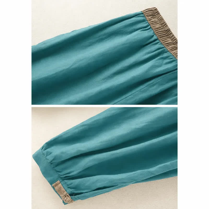 Pantalones harén de algodón liso con cordón y bolsillos para mujer con Buddha Stones - image 14