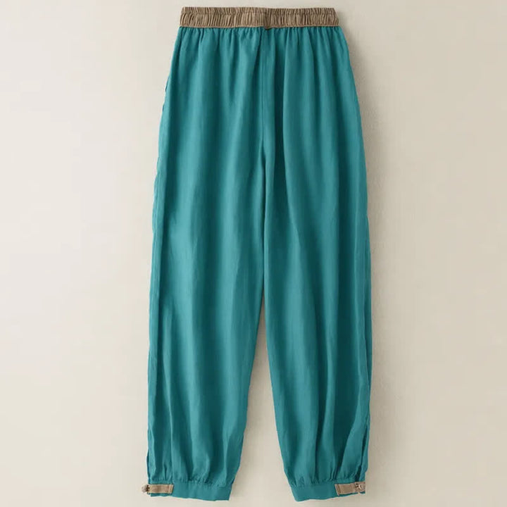 Pantalones harén de algodón liso con cordón y bolsillos para mujer con Buddha Stones - image 9