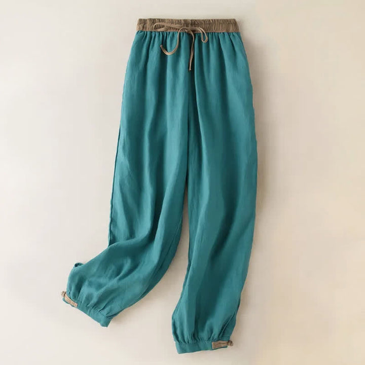 Pantalones harén de algodón liso con cordón y bolsillos para mujer con Buddha Stones - Turquesa medio - US16，UK/AU20，EU48 (3XL) - image 8