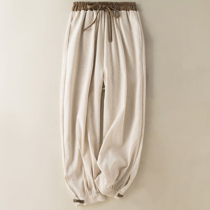 Pantalones harén de algodón liso con cordón y bolsillos para mujer con Buddha Stones - Beige - US16，UK/AU20，EU48 (3XL) - image 0