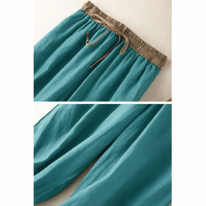 Pantalones harén de algodón liso con cordón y bolsillos para mujer con Buddha Stones - image 10