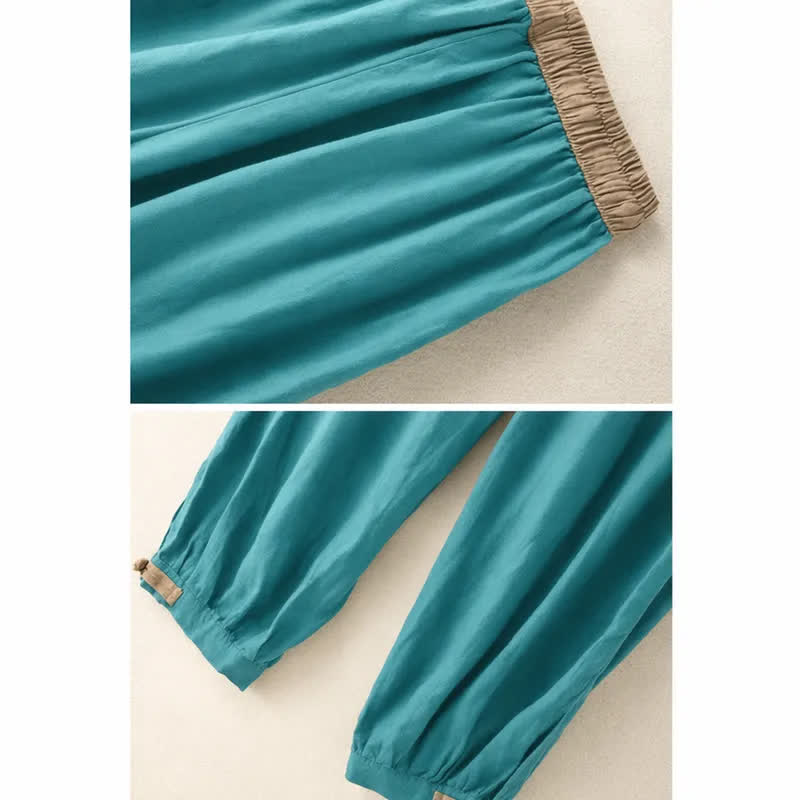 Pantalones harén de algodón liso con cordón y bolsillos para mujer con Buddha Stones - image 13