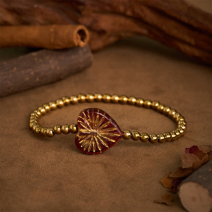 Buddha Stones Pulsera de fuerza con cuentas en forma de corazón Liuli de acero de titanio - image 8