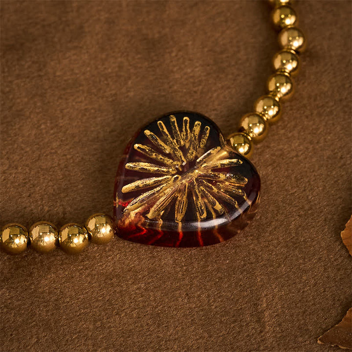 Buddha Stones Pulsera de fuerza con cuentas en forma de corazón Liuli de acero de titanio - image 10