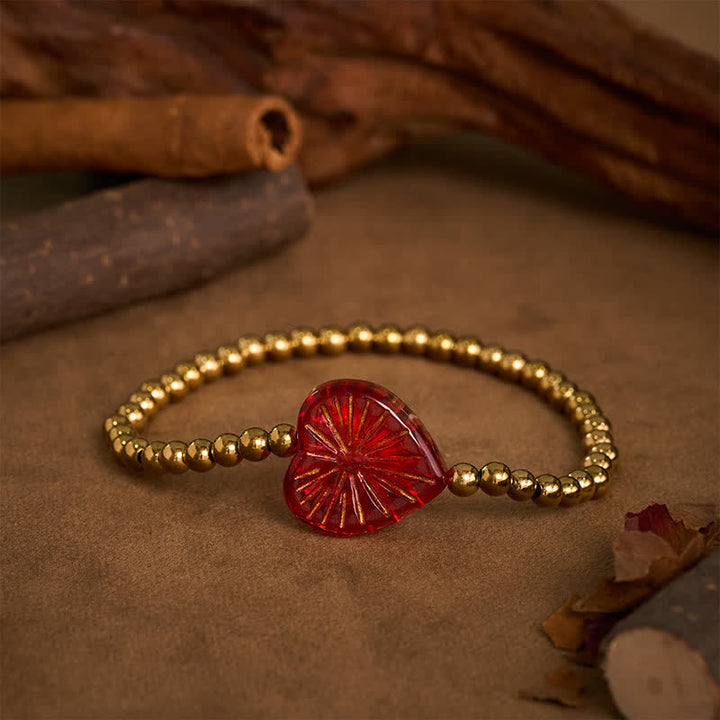 Buddha Stones Pulsera de fuerza con cuentas en forma de corazón Liuli de acero de titanio - image 2