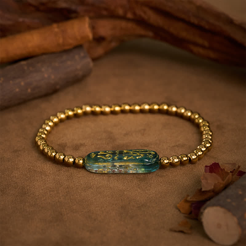 Buddha Stones Pulsera de estimulación Liuli Om Mani Padme Hum de acero titanio - image 1