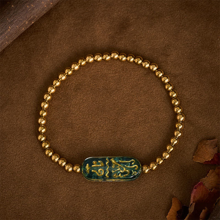 Buddha Stones Pulsera de estimulación Liuli Om Mani Padme Hum de acero titanio - image 2