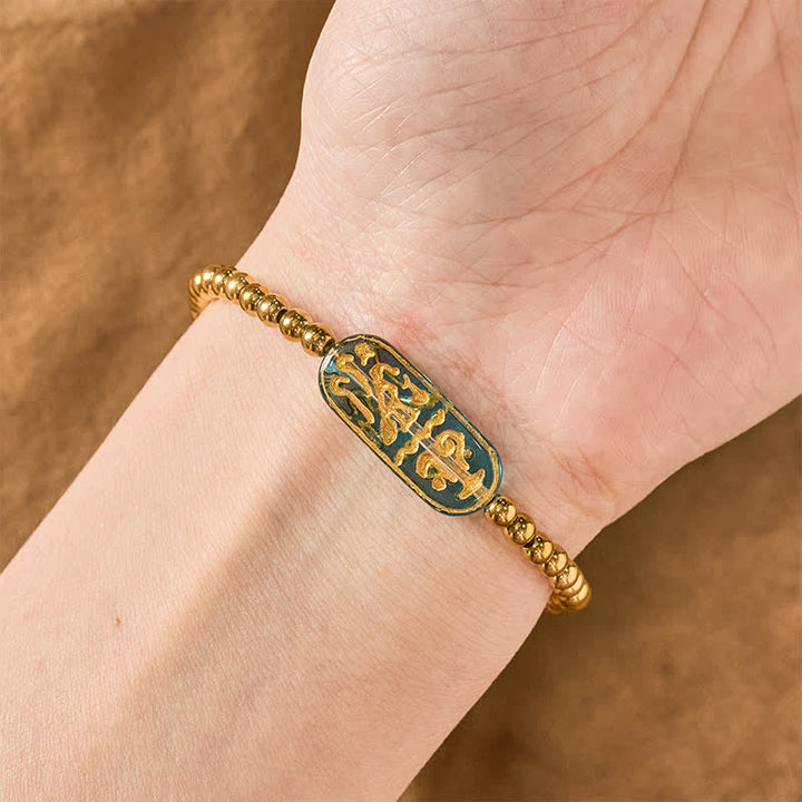 Buddha Stones Pulsera de estimulación Liuli Om Mani Padme Hum de acero titanio - image 3