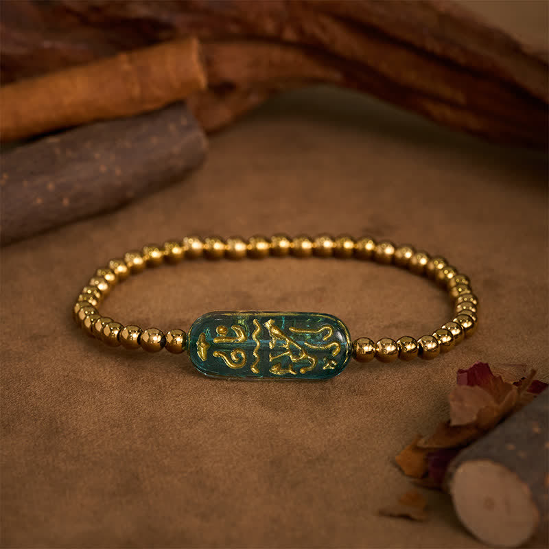 Buddha Stones Pulsera de estimulación Liuli Om Mani Padme Hum de acero titanio - Azul - image 0