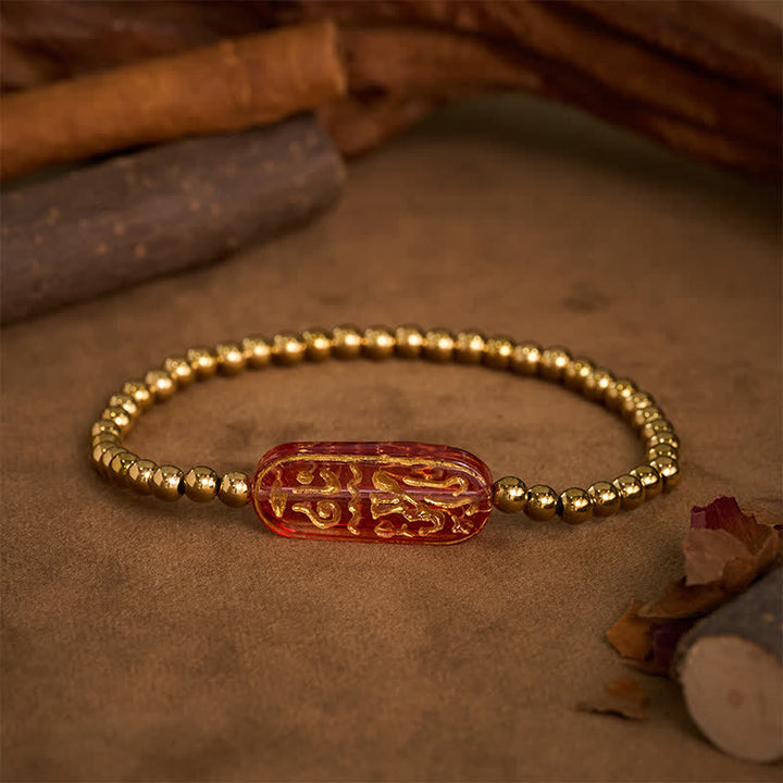 Buddha Stones Pulsera de estimulación Liuli Om Mani Padme Hum de acero titanio - Rojo - image 8