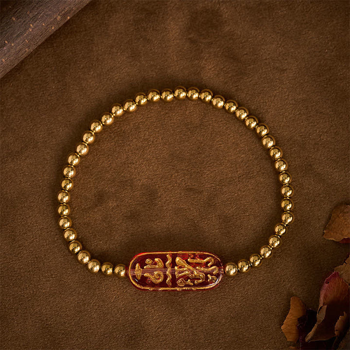 Buddha Stones Pulsera de estimulación Liuli Om Mani Padme Hum de acero titanio - image 9