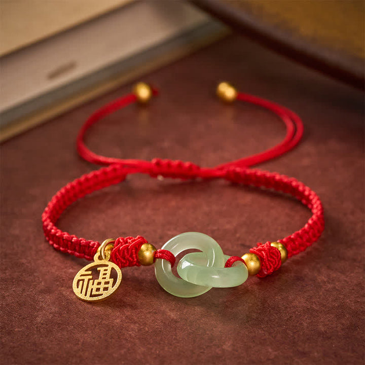 Buddha Stones Pulsera de hilo rojo con el carácter Liuli Fu de cobre para la suerte - Personaje Fu (Felicidad ♥ Bendición) - image 0