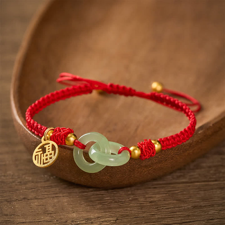 Buddha Stones Pulsera de hilo rojo con el carácter Liuli Fu de cobre para la suerte - image 1