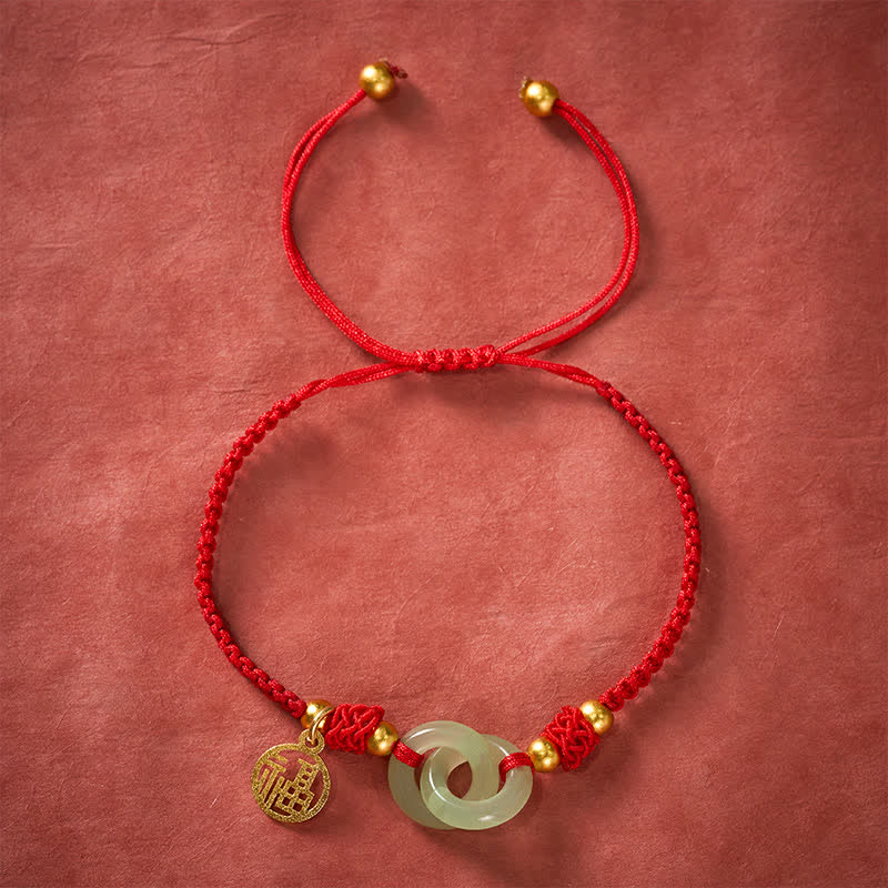 Buddha Stones Pulsera de hilo rojo con el carácter Liuli Fu de cobre para la suerte - image 2
