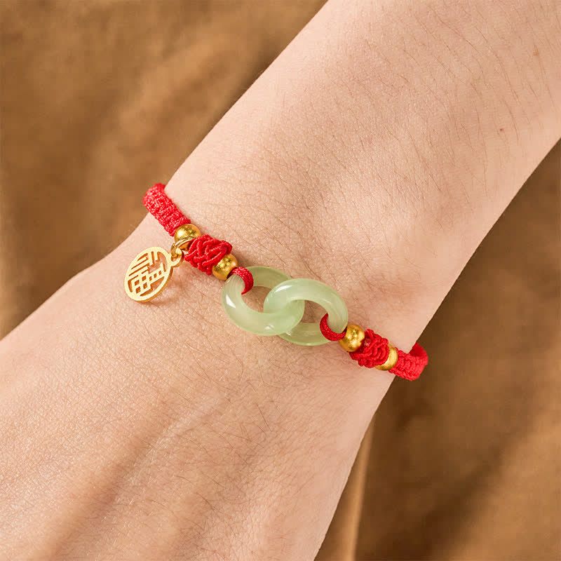 Buddha Stones Pulsera de hilo rojo con el carácter Liuli Fu de cobre para la suerte - image 4