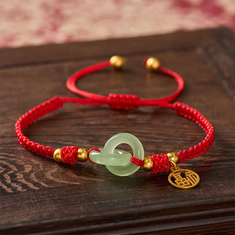 Buddha Stones Pulsera de hilo rojo con el carácter Liuli Fu de cobre para la suerte - image 3