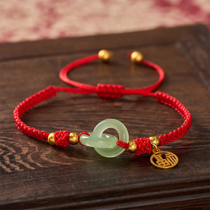 Buddha Stones Pulsera de hilo rojo con el carácter Liuli Fu de cobre para la suerte - image 3