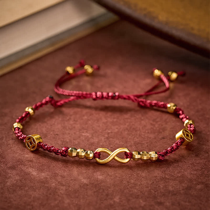 Buddha Stones Pulsera de fe con símbolo de infinito y moneda china trenzada de hilo rojo - image 3