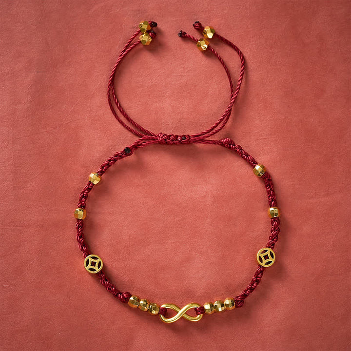 Buddha Stones Pulsera de fe con símbolo de infinito y moneda china trenzada de hilo rojo - image 1