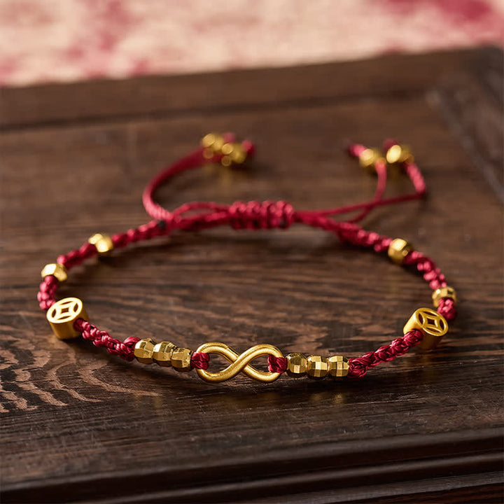 Buddha Stones Pulsera de fe con símbolo de infinito y moneda china trenzada de hilo rojo - Hilo rojo (Protección ♥ Suerte) - image 0