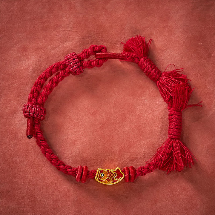 Buddha Stones Pulsera de la suerte con hilo rojo y diseño de pez koi - image 2