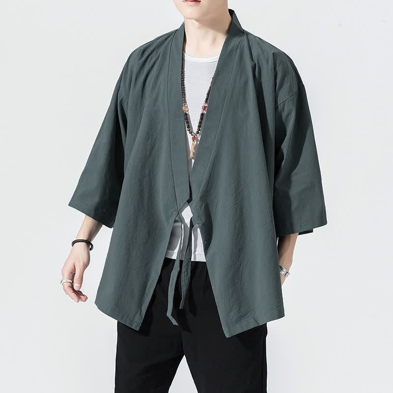 Buddha Stones Kimono de verano informal minimalista con cordón ajustable y mangas hasta el codo para hombre. - Azul cadete - US/UK/AU46, EU56 (5XL) - image 0