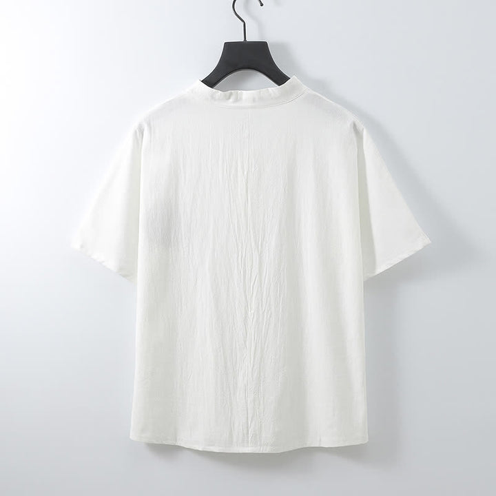 Buddha Stones Conjunto de 2 piezas: Camisa de manga corta de algodón y lino estilo Tang casual con bordado, ideal para hombres, con bolsillo. - image 14
