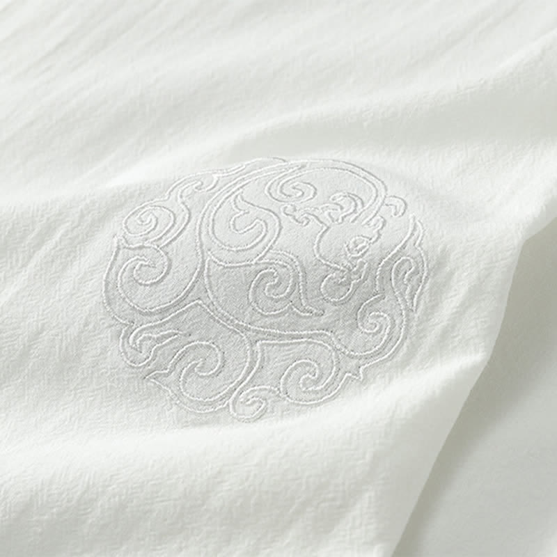 Buddha Stones Conjunto de 2 piezas: Camisa de manga corta de algodón y lino estilo Tang casual con bordado, ideal para hombres, con bolsillo. - image 20