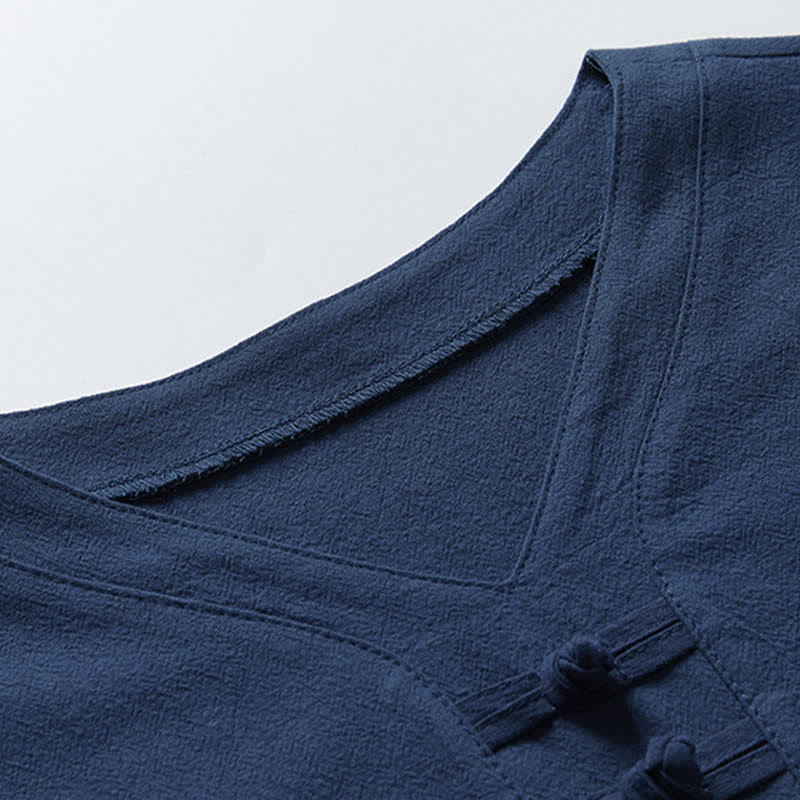 Buddha Stones Conjunto de 2 piezas: Camisa y pantalón de manga corta de algodón y lino con estampado de bambú y botones de estilo Tang, ideales para el verano. También disponible como prenda de meditación para hombre con bolsillos. - image 6
