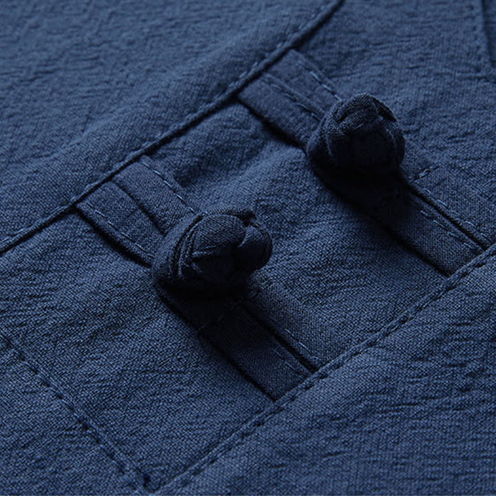Buddha Stones Conjunto de 2 piezas: Camisa y pantalón de manga corta de algodón y lino con estampado de bambú y botones de estilo Tang, ideales para el verano. También disponible como prenda de meditación para hombre con bolsillos. - image 9