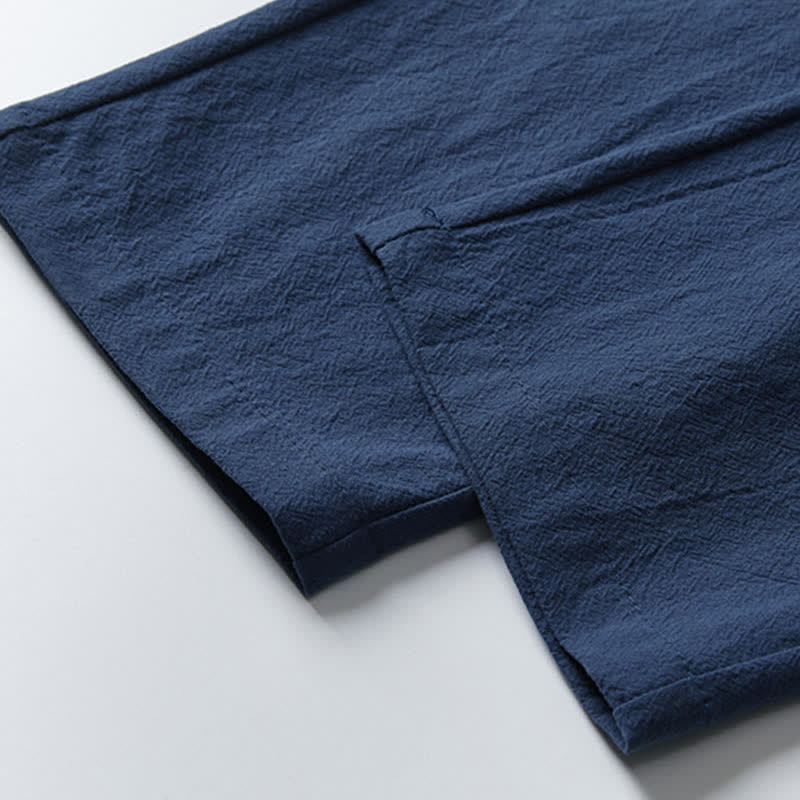 Buddha Stones Conjunto de 2 piezas: Camisa y pantalón de manga corta de algodón y lino con estampado de bambú y botones de estilo Tang, ideales para el verano. También disponible como prenda de meditación para hombre con bolsillos. - image 14