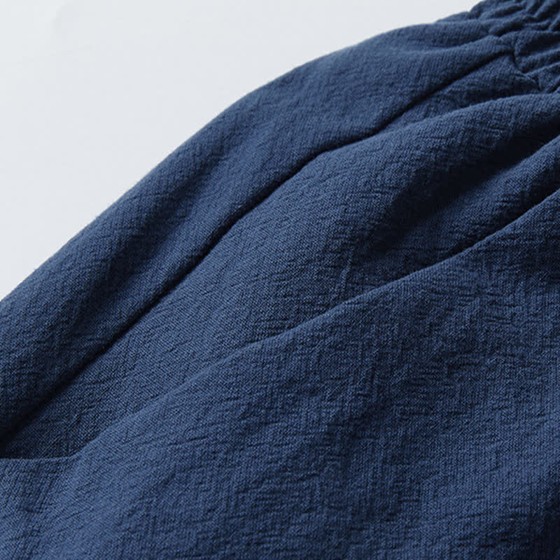 Buddha Stones Conjunto de 2 piezas: Camisa y pantalón de manga corta de algodón y lino con estampado de bambú y botones de estilo Tang, ideales para el verano. También disponible como prenda de meditación para hombre con bolsillos. - image 12