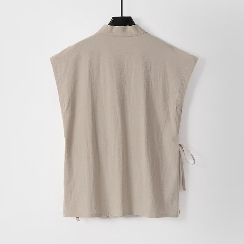Buddha Stones 2 piezas de camisas de manga corta de algodón y lino con cordón ajustable estilo Tang para meditación de verano, pantalones cortos para hombre con bolsillos. - image 11