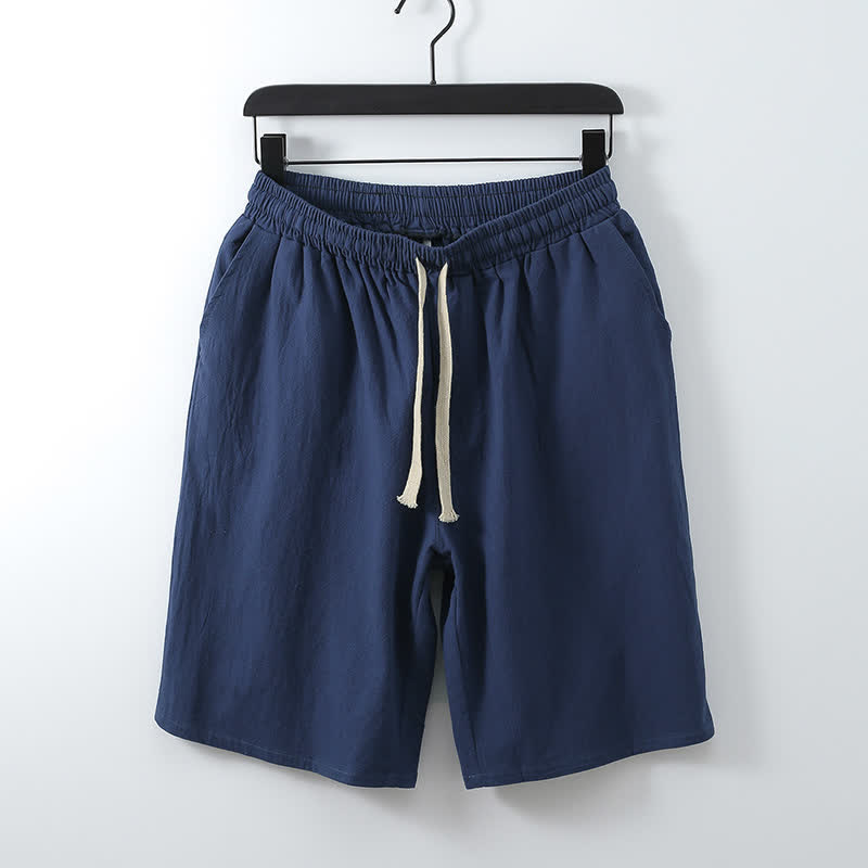 Buddha Stones 2 piezas de camisas de manga corta de algodón y lino con cordón ajustable estilo Tang para meditación de verano, pantalones cortos para hombre con bolsillos. - image 2