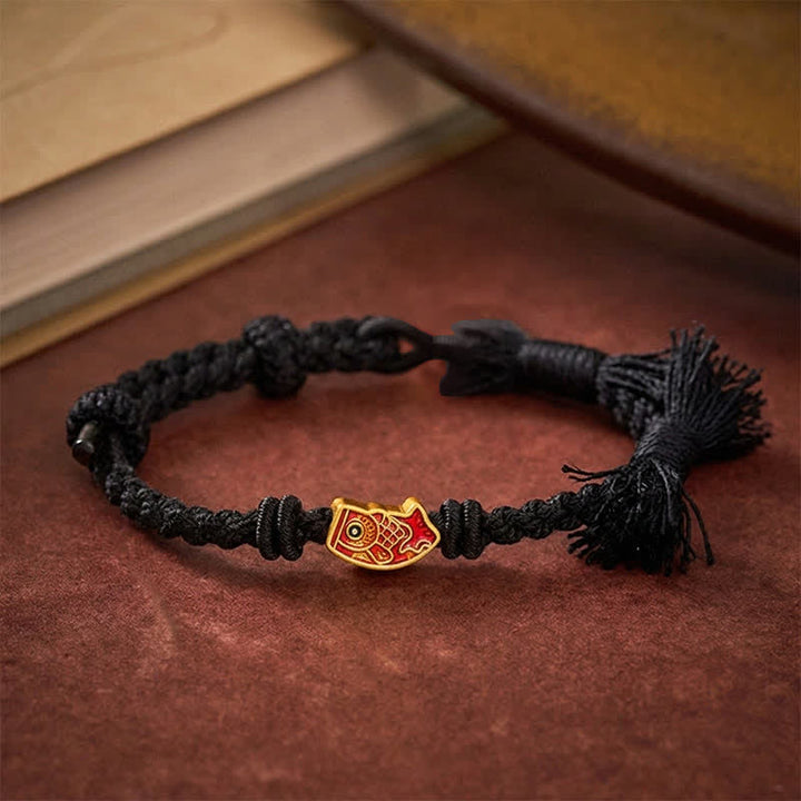 Buddha Stones Pulsera de la suerte con hilo rojo y diseño de pez koi - Cuerda negra - image 11