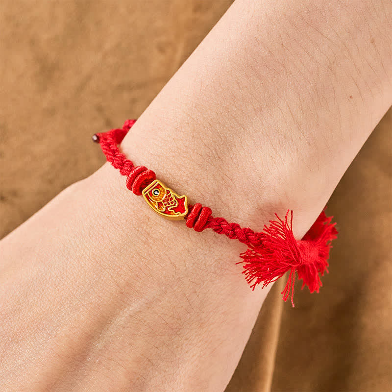 Buddha Stones Pulsera de la suerte con hilo rojo y diseño de pez koi - image 14