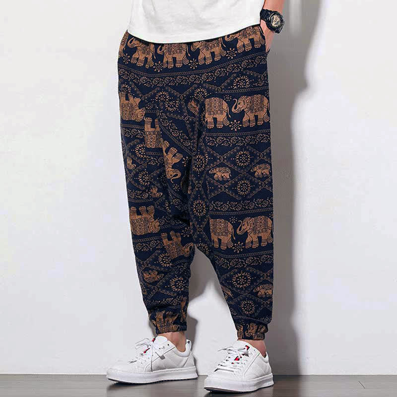 Pantalones largos tipo harem para hombre con estampado de elefante , Buddha Stones , color marrón y negro, con bolsillos. - image 3