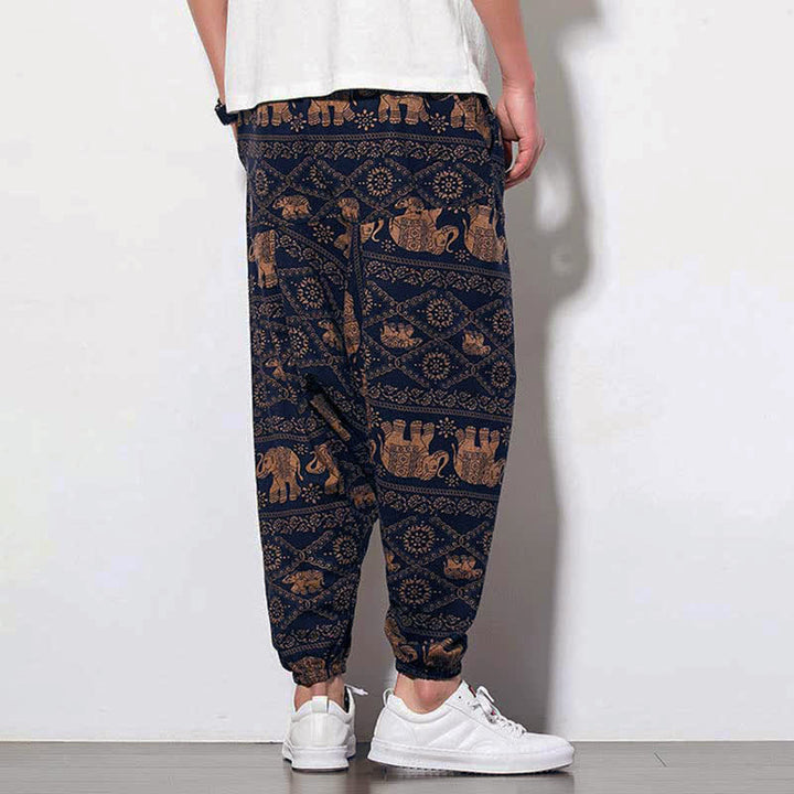 Pantalones largos tipo harem para hombre con estampado de elefante , Buddha Stones , color marrón y negro, con bolsillos. - image 2