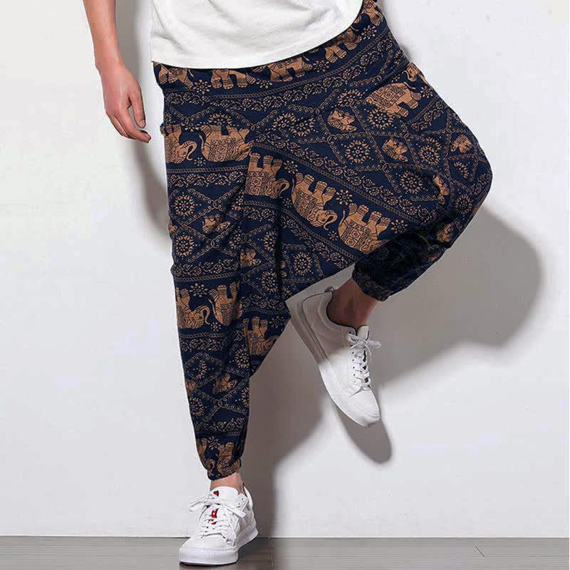 Pantalones largos tipo harem para hombre con estampado de elefante , Buddha Stones , color marrón y negro, con bolsillos. - image 7