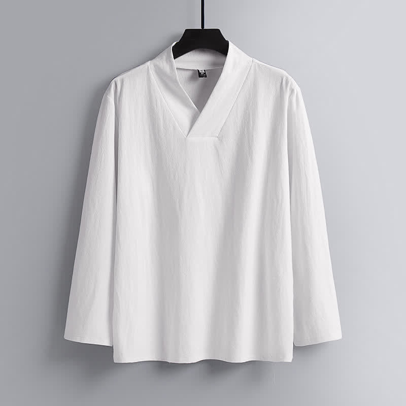 Conjunto de ropa para hombre: Hanfu, top y pantalón, con cuello cruzado y estampado de Buddha Stones. - image 14
