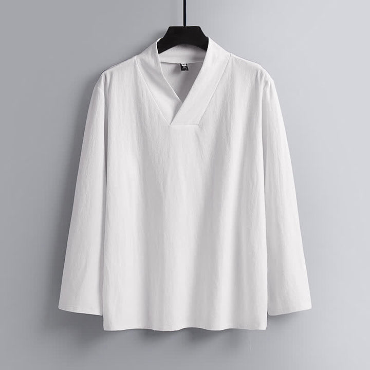 Conjunto de ropa para hombre: Hanfu, top y pantalón, con cuello cruzado y estampado de Buddha Stones. - image 14