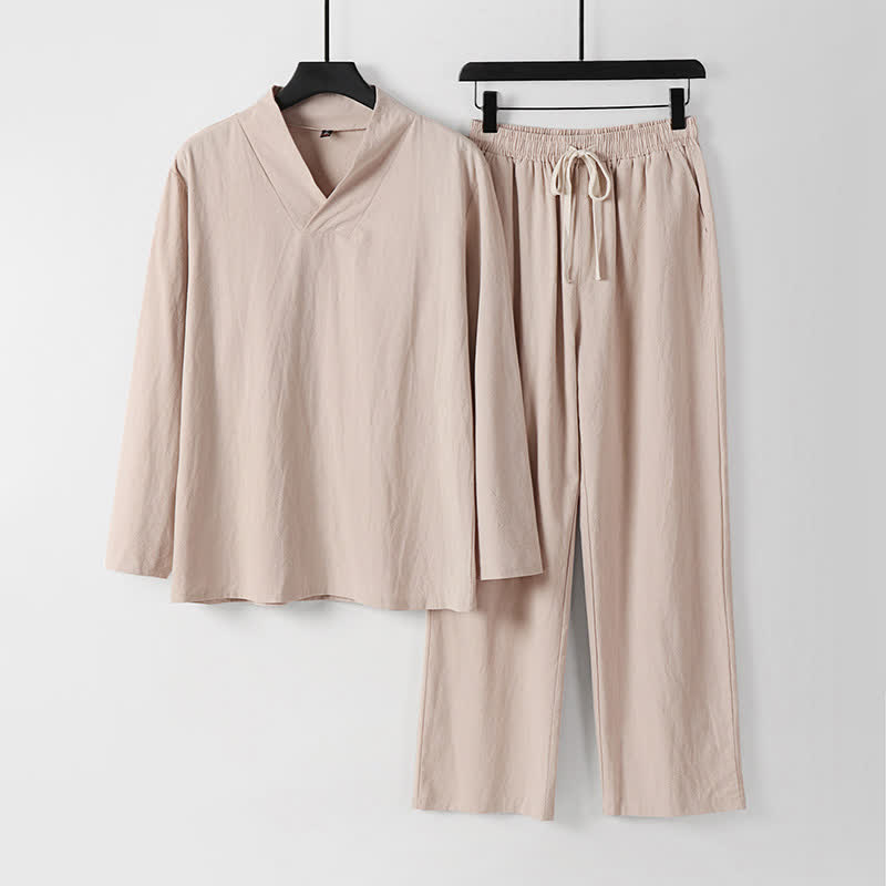 Conjunto de ropa para hombre: Hanfu, top y pantalón, con cuello cruzado y estampado de Buddha Stones. - Sopa de mariscos - US/UK/AU54, EU64 (9XL) - image 10