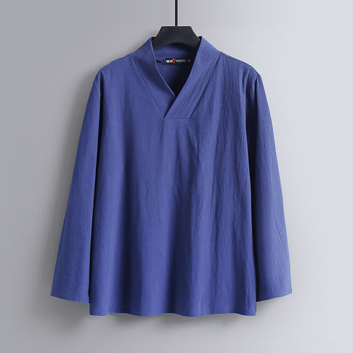 Conjunto de ropa para hombre: Hanfu, top y pantalón, con cuello cruzado y estampado de Buddha Stones. - image 24