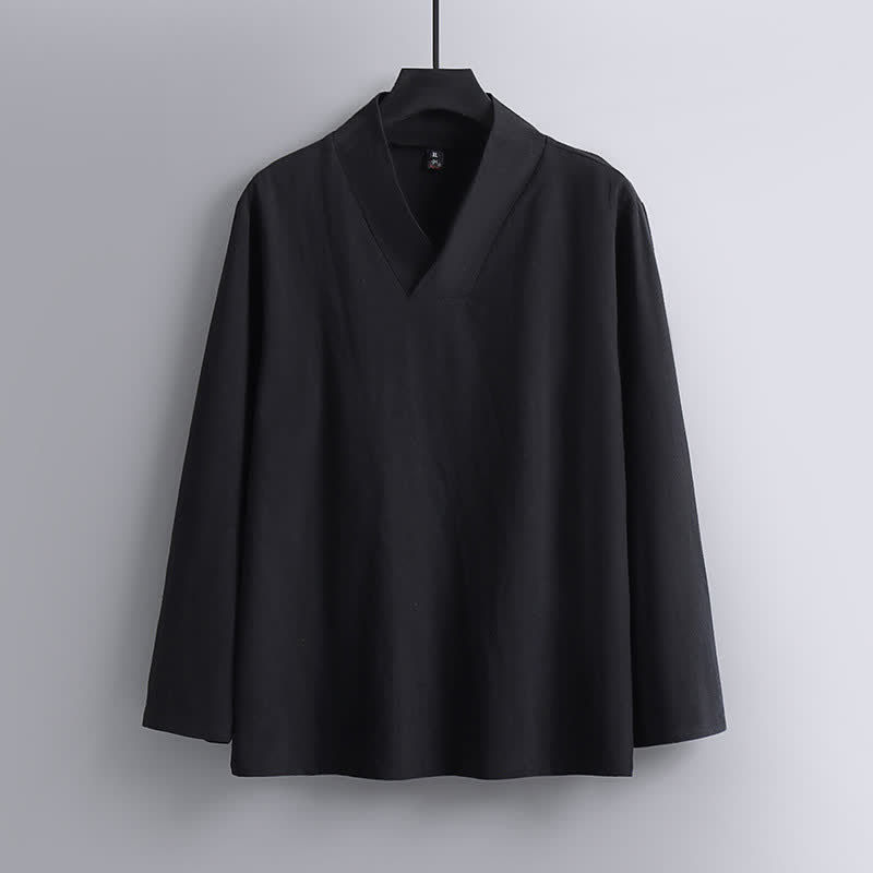 Conjunto de ropa para hombre: Hanfu, top y pantalón, con cuello cruzado y estampado de Buddha Stones. - image 4