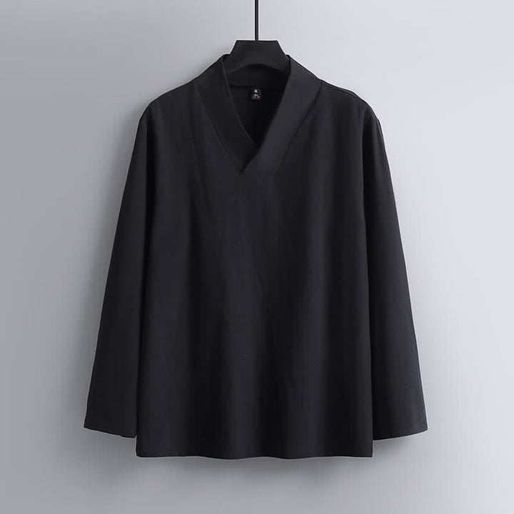 Conjunto de ropa para hombre: Hanfu, top y pantalón, con cuello cruzado y estampado de Buddha Stones. - image 4